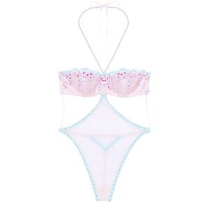 Victoria’s Secret very sexy cherry blossom embroidery pearls chain halter teddy